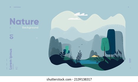 Naturaleza y paisaje. Ilustración vectorial de fondo. Foto de un afiche, postal o cubierta.