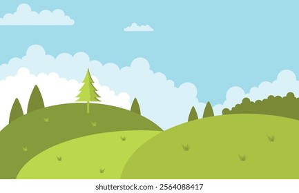 Nature landscape background, vector illustration. Flat design style. EPS10