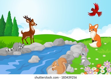 Nature landscape background with wild animals