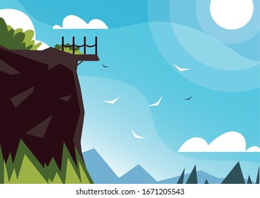 nature landscape with beautiful fields and sky blue vector illustration design
