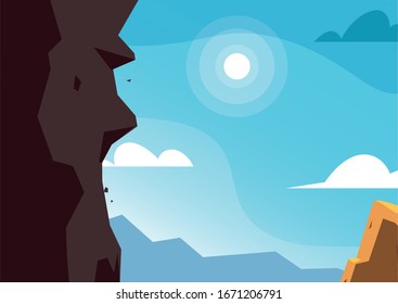 nature landscape with beautiful fields and sky blue vector illustration design