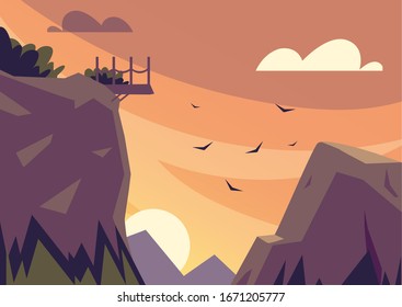 nature landscape with beautiful sunset vector illustration design