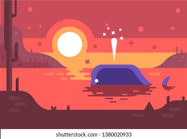 Nature landscape with blue whale . landscape vector illustration
