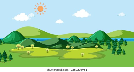 Nature landscape in cartoon style illustration