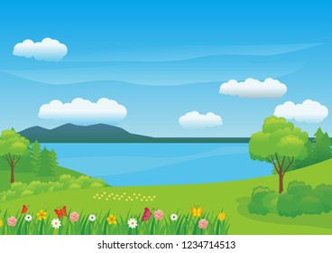 Nature landscape cartoon, nature vector ilustration