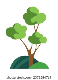 Nature landscape, cartoon vegetation of woods or forest. Isolated tree with foliage and branches with greenery. Leaves and botany of spring or summer. Leisure and rest destination. Vector in flat 