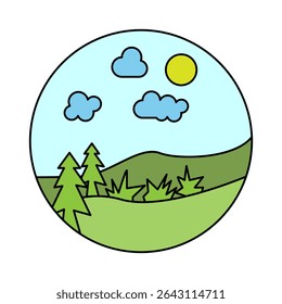 nature landscape in circle cartoon icon design vector