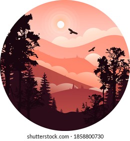 Paisaje de la naturaleza en el fondo del estilo de círculo
