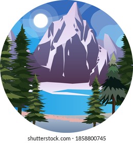 Nature Landscape In Circle Style Background