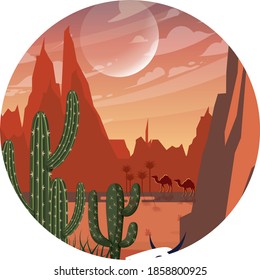 Nature Landscape In Circle Style Background