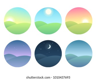 Nature landscape at different times day  Soft gradients  simple   modern vector illustration set 