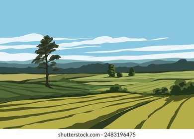 Natur mit Bauernhof und Bäumen