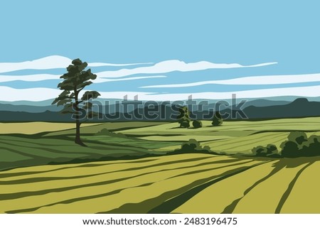 Nature landscape with farm and trees