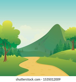 Nature landscape with flat design, simple and adorable scenery landscape, suitable for background, cover, and other