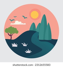 Nature landscape in flat design style. Vector illustration for your design.