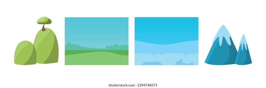 Nature Landscape Flat Elements for Game Design Vector Set