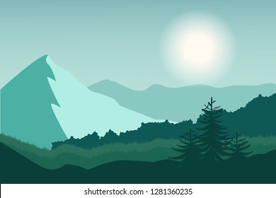 Nature landscape in flat style. Vector landscape. Mountains. 