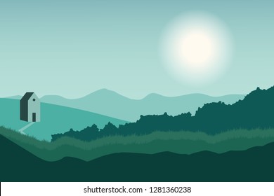 Nature landscape in flat style. Vector landscape. Mountains. 