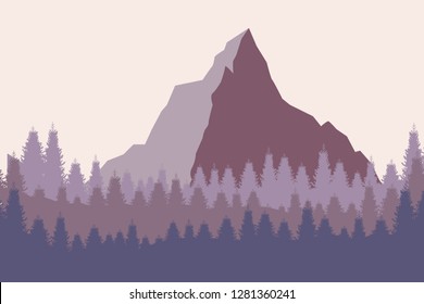 Nature landscape in flat style. Vector landscape. Mountains. 