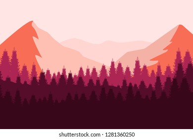 Nature landscape in flat style. Vector landscape. Mountains. 