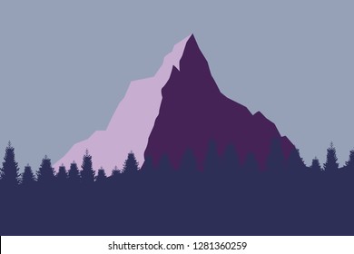 Nature landscape in flat style. Vector landscape. Mountains. 