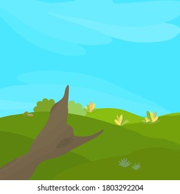 Nature landscape green field backgrounds with trees plant in spring season travel vector illustration cartoon flat graphic design