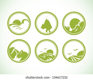 Nature landscape green icon set