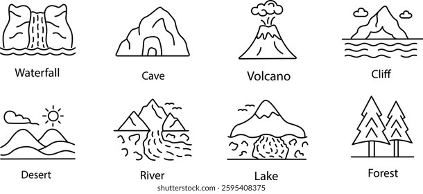 Nature Landscape Icon Collection for Adventure and Exploration Designs.