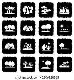 Nature Landscape Icons. Grunge Black Flat Design. Vector Illustration.