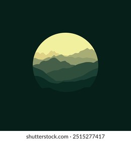 Nature landscape illustration in circle shape.