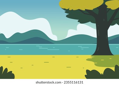 nature landscape, illustration of lake and mountain scenery