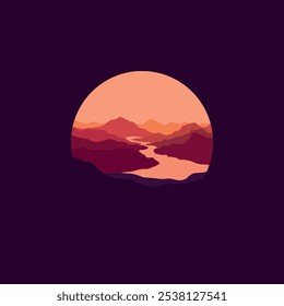 Nature landscape in illustration vector in circle.