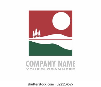nature landscape lake moonlight night logo image icon
