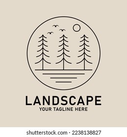 Nature landscape  line art logo, icon and symbol, vector illustration design