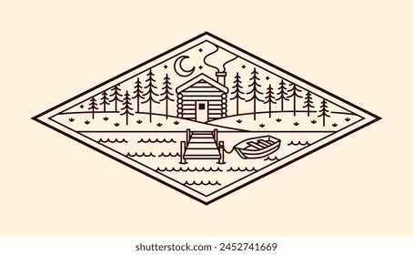 naturaleza paisaje línea arte Vector Plantilla