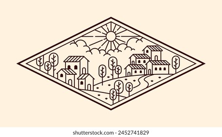 nature landscape line art vector template