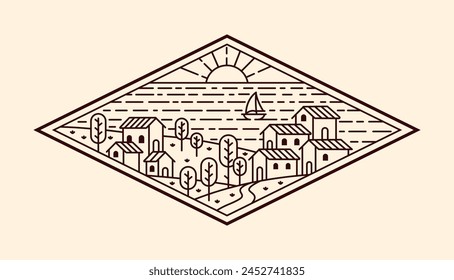 nature landscape line art vector template