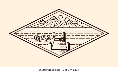 naturaleza paisaje línea arte Vector Plantilla
