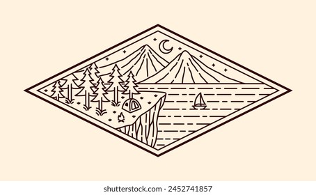 naturaleza paisaje línea arte Vector Plantilla