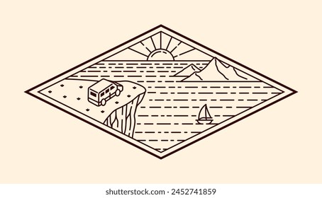 Naturlandschaft Linie Kunst Vektorgrafik Vorlage