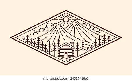 naturaleza paisaje línea arte Vector Plantilla