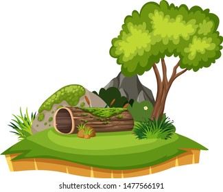 Nature landscape of log and tree in park illustration