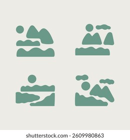 Nature landscape logo. Nature logo design with doodle shape. Hand drawn vector illustration.