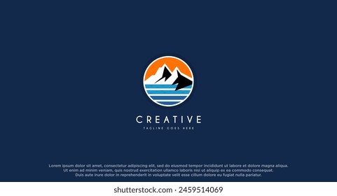 nature landscape logo design with lake,sea and meadow vector illustration