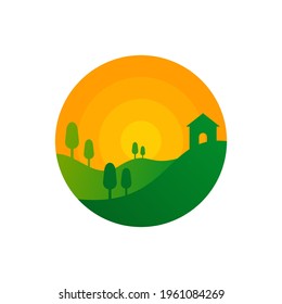 Nature Landscape logo design vector illustration, Creative Nature Landscape logo design concept template, symbols icons