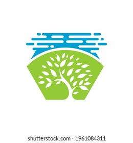 Diseño del logotipo de paisajes naturales ilustración vectorial, plantilla de diseño del logotipo de paisajes naturales creativos, iconos de símbolos