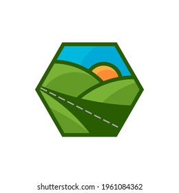 Nature Landscape logo design vector illustration, Creative Nature Landscape logo design concept template, symbols icons