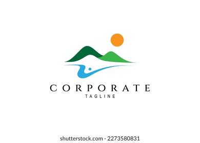 Nature landscape logo with simple flat design
