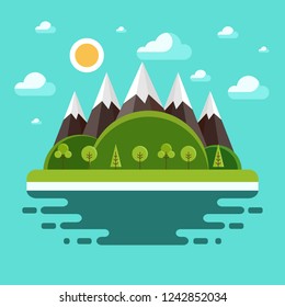 Nature landscape modern flat vector illustration. Panorama of nature.