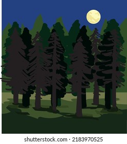nature landscape with moonlight in night  with trees 